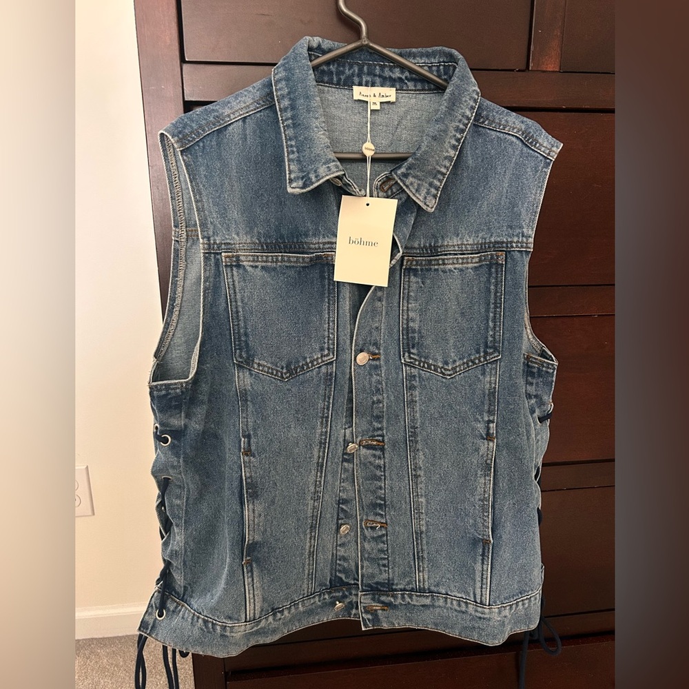 NWT Bohme Stephie Lace Up Denim Vest